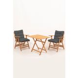 Meya Dekor Minderli Loretta Masa Sandalye Seti 2+1 Ahşap Bahçe Balkon Teras Katlanır Set 60x80 Masa-ANTRASİT
