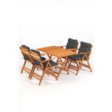 Meya Dekor Minderli Loretta Masa Sandalye Seti 4+1 Ahşap Bahçe Balkon Teras Katlanır Set 120x70 cm-ANTRASİT