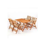 Meya Dekor Minderli Loretta Masa Sandalye Seti 4+1 Ahşap Bahçe Balkon Teras Katlanır Set 120x70 cm
