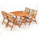 Meya Dekor Minderli Loretta Masa Sandalye Seti 4+1 Ahşap Bahçe Balkon Teras Katlanır Set - 135x75 cm