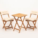 Meya Dekor MYB04 Bistro Set 2+1 Minderli Katlanabilir Krem Masa Sandalye Takımı