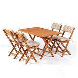 Meya Dekor MYB09 Bistro Set 4+1 70x120 cm Krem Minderli Katlanabilir Masa Sandalye Takımı