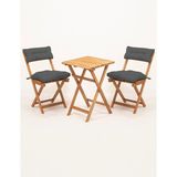 Meya Dekor Sırt ve Oturak Minderli Balkon Bahçe Mutfak 3'lü Bistro Set Katlanır Masa-Sandalye 50X50 Masalı - Ahşap