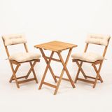 Meya Dekor Sırt ve Oturak Minderli Balkon Bahçe Mutfak 3'lü Bistro Set Katlanır Masa-Sandalye 50X50 Masalı
