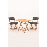 Meya Dekor Sırt ve Oturak Minderli Balkon Bahçe Mutfak 3'lü Bistro Set Katlanır Masa-Sandalye 60X80 Masalı - Ahşap - 60x80 cm