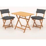 Meya Dekor Sırt Ve Oturak Minderli Balkon Bahçe Mutfak 3'lü Bistro Set Katlanır Masa-sandalye 60x80 Masalı Ahşap