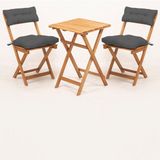 Meya Dekor Sırt ve Oturak Minderli Balkon Bahçe Mutfak 3'lü Bistro Set Katlanır Masa-Sandalye - Ahşap - 50x50 cm