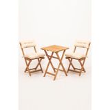 Meya Dekor Sırt ve Oturak Minderli Katlanır Masa Sandalye Bistro Set 3'lü 50x50 Krem