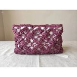Meya Design El Örgüsü Çiçek Desenli Clutch Çanta – Yazlık Şık Kadın El Çantası - Gül Kurusu - Bej - Bordo
