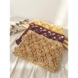 Meya Design El Örgüsü Çiçek Desenli Clutch Çanta – Yazlık Şık Kadın El Çantası - Sarı