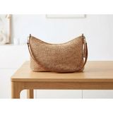 Meya Design Modern Hasır Görünümlü Fermuarlı Omuz Çantası - 26 cm x 39 cm - Kahverengi