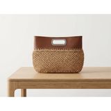 Meya Design Özel El Örgüsü Kadın El Çantası - Taba Deri Detaylı (32X42 Cm) - Kahverengi