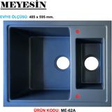 Meyesin Granit Evye Antrasit 1.5 Gözlü Mutfak Evyesi 485 x 595 mm