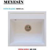 Meyesin Granit Evye Beyaz Tek Gözlü Mutfak Evyesi 50 x 55 cm