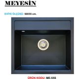 Meyesin Granit Evye Siyah Tek Gözlü Mutfak Evyesi 50 x 55 cm