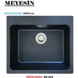 Meyesin Granit Evye Siyah Tek Gözlü Mutfak Evyesi 50 x 60 Cm.