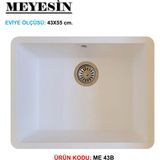 Meyesin Tezgah Altı Beyaz Granit Mutfak Evyesi 43x55 cm.