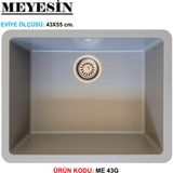 Meyesin Tezgah Altı Gri Granit Mutfak Evyesi 43 x 55 cm