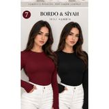 MEYMERS Kadın 2'li Uzun Kollu Parmak Detaylı Basic Body Set - Bordo Siyah