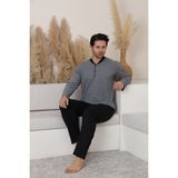 Meynur Moda Pamuklu Penye Uzun Kollu Erkek Pijama Takımı - Lacivert - Açık Gri - L.