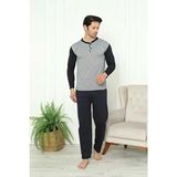 Meynur Moda Uzunkollu Erkek Pijama Takımı Pamuklu Penye Jakarlı Düz Desen ile Rahat Siluet - Lacivert