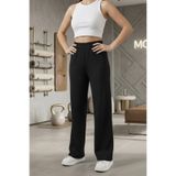 meyou bags Kadın Yeni Sezon Siyah Yüksek Bel Likralı Örme Beli Lastikli Cepsiz Geniş Kesim Bol Pantolon