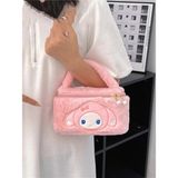 Meyra Accessories Sanrio Kawaii Kuromi My Melodi Cinnamoroll Peluş El Çantası Makyaj Çantası Çift Yönlü Fermuarlı - Pembe