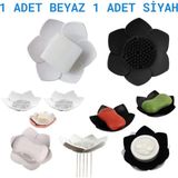 Meyre 2 Adet Lotus Çiçeği Modeli Katı Şık Sabunluk ve Sünger Tutacağı Silikon Modern Düzenleyici - Beyaz - Siyah