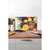 Meyve Illüstrasyonu Cam Kesme Tahtası, Silikon Ayaklı Isıya Kırılmaya Dayanıklı Sunum Kesim Tablası - 23 x 35 cm
