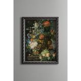Meyve ve Çiçek Natürmortu - Vintage Desenli Çerçeve - İnce Model, Gümüş, 21 x 30