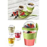 Meyve ve Yoğurt Bölmeli, Kaşıklı, 600 Ml, Şık ve Pratik Çok Amaçlı Kap - Altın - Seçenek 1