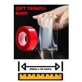 MeyZone Çift Taraflı Bant Şeffaf Silikon Bant Güçlü Yapıştırıcı Montaj Bandı 15mm X 10 Metre