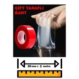 MeyZone Çift Taraflı Bant Şeffaf Silikon Bant Güçlü Yapıştırıcı Montaj Bandı 30mm X 2 Metre