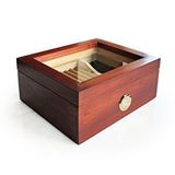 Mezmob Masif Yerli Sedir Ağacı Humidor Puro Kutusu Camlı 2 Bölmeli Analog Ceviz