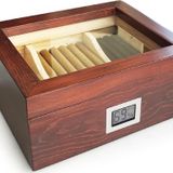 Mezmob Masif Yerli Sedir Ağacı Humidor Puro Kutusu Camlı 2 Bölmeli Dijital