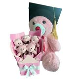 Mezuniyet Hediyesi: Mezun Peluş Ayıcık & Pembe Ayıcık Buketi Pembe 90 cm