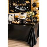 Mezuniyet Siyah Metalik Parti Masa Örtüsü 137x183 Cm Kutlama ve Parti Dekorasyon Süsü