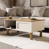 Mezza 2100 Monza Bohem Orta Sehpa Sepet-Beyaz Modern Tasarım 90x54x40 cm Suntalam ve Plastik Malzeme - Meşe - Beyaz