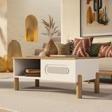 Mezza 2140 Napoli Bohem Orta Sehpa Sepet Beyaz Modern Tasarım 54 cm Derinlik 90 cm Genişlik - Meşe - Beyaz