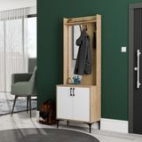 Mezza 5022 Royal Sol Aynalı 2 Kapaklı 2 Askılı Portmanto Sepet - Beyaz - Yunus - Meşe Beyaz