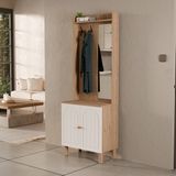 Mezza 5076 Rapsody Sağ Aynalı 2 Kapaklı (Membran) 2 Askılı Bohem Portmanto Sepet-Beyaz - Meşe Beyaz
