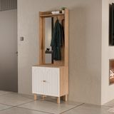 Mezza 5080 Rapsody Sol Aynalı 2 Kapaklı (Membran) 2 Askılı Bohem Portmanto Sepet-Beyaz - Meşe Beyaz