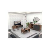 Mezza EXXEN (AHŞAP AYAKLI) TV ÜNİTESİ - ORTA SEHPA - KONSOL SETİ HAT - ANTRASİT SET 1581-2070-1620