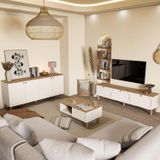 Mezza Set 1280-2100-1700 Monza Membran (Mdf Kapaklı) Bohem Tv Ünitesi-Orta Sehpa-Konsol Seti Sepet-Beyaz