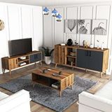 Mezza Set 1580-2070-1620 Exxen (Ahşap Ayaklı) Tv Ünitesi - Orta Sehpa - Konsol Seti Hat - Antrasit Çok Renkli