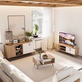 Mezza Set 1584-2074-1624 Exxen (Ahşap Ayaklı) Tv Ünitesi - Orta Sehpa - Konsol Seti Sepet - Beyaz Kahverengi