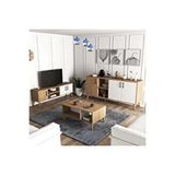 Mezza Set 1584-2074-1624 Exxen (Ahşap Ayaklı) Tv Ünitesi - Orta Sehpa - Konsol Seti Sepet - Beyaz