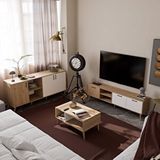 Mezza Set 1585-2074-1624 Exxen (ahşap Ayakli) Tv Ünitesi - Orta Sehpa - Konsol Seti Sepet - Beyaz Meşe