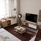 Mezza Set 1585-2074-1624 Exxen (Ahşap Ayaklı) Tv Ünitesi - Orta Sehpa - Konsol Seti Sepet - Beyaz - Sepet Ceviz - Beyaz