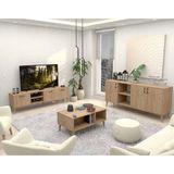 Mezza Set 1587-2076-1626 Exxen (Ahşap Ayaklı) Tv Ünitesi - Orta Sehpa - Konsol Seti Sepet Rengi - Sepet Ceviz